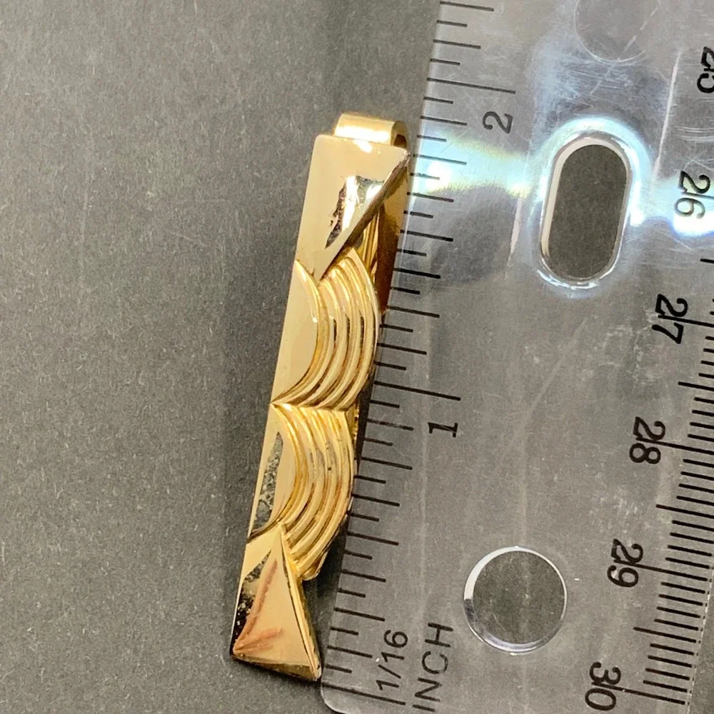Vintage Gold Tone Geometric Art Deco Style Tie Clip Mens Formal Accessory